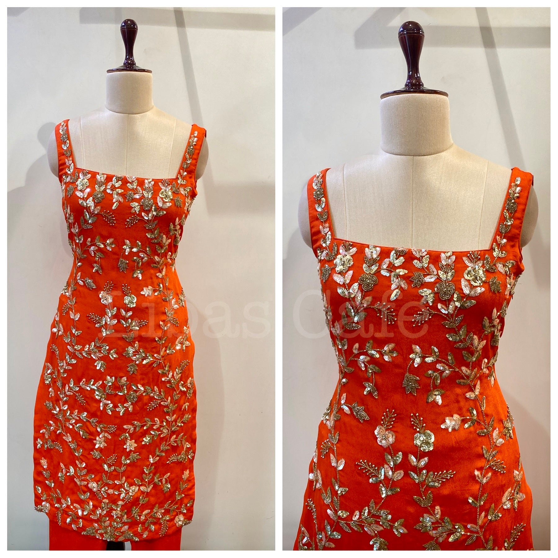 Orange Embroidred Straight Suit